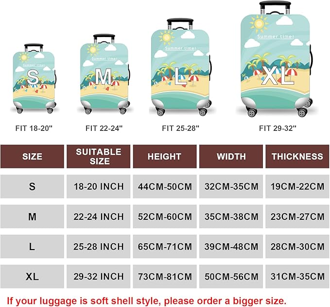 WUJIAONIAO Travel Luggage Cover Baggage Suitcase Cover Protector Skins 18-32 Inch (Beach, L (for 25-28 inch luggage))