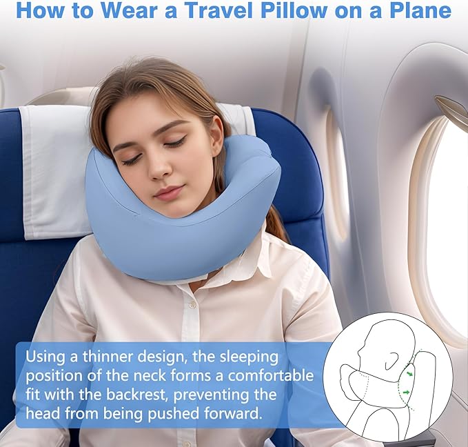 jiaao Neck Pillow Airplane, 2025 Upgraded Memory Foam Travel Pillow for International Flights, Adjustable Clasp, Storage Bag, Advanced Neck Support for Road Trips, Home, Office, and Gaming