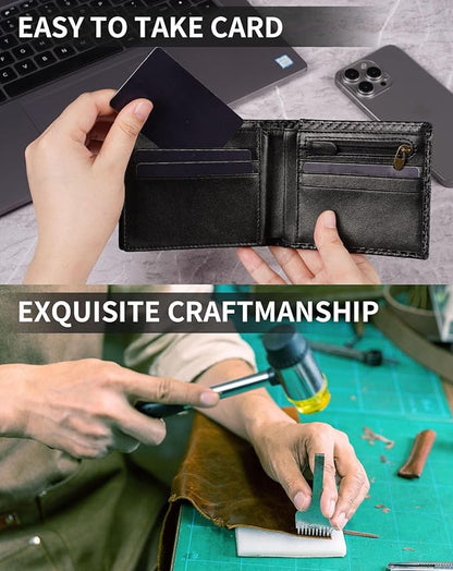 Swallowmall Leather Wallet for Mens Genuine Leather RFID Blocking Bifold Wallets with 1 ID Window 15 Card Slots