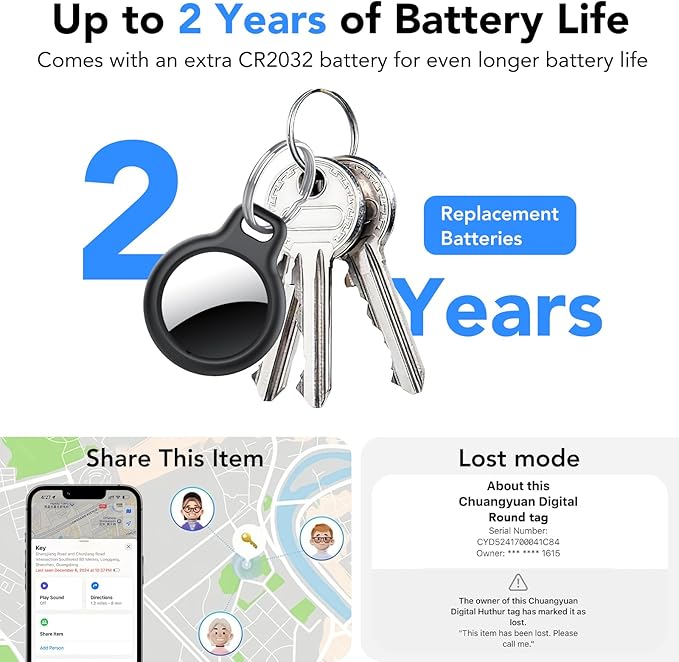 Air Tracker Tags-4 Pack, 2025 New [Apple MFi Certified], Bluetooth Tracker Work with Apple Find My (iOS Only), Replaceable Battery Last 2 Years,Item Finder for Luggage/Key/Suitcase,with Diverse Holder