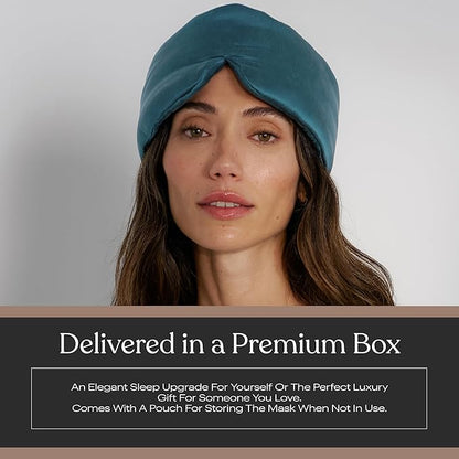 Silk Sleep Mask for Women - Mulberry Silk Eye Mask for Sleeping - Breathable, Washable, Light-Blocking – Piquant Teal, L
