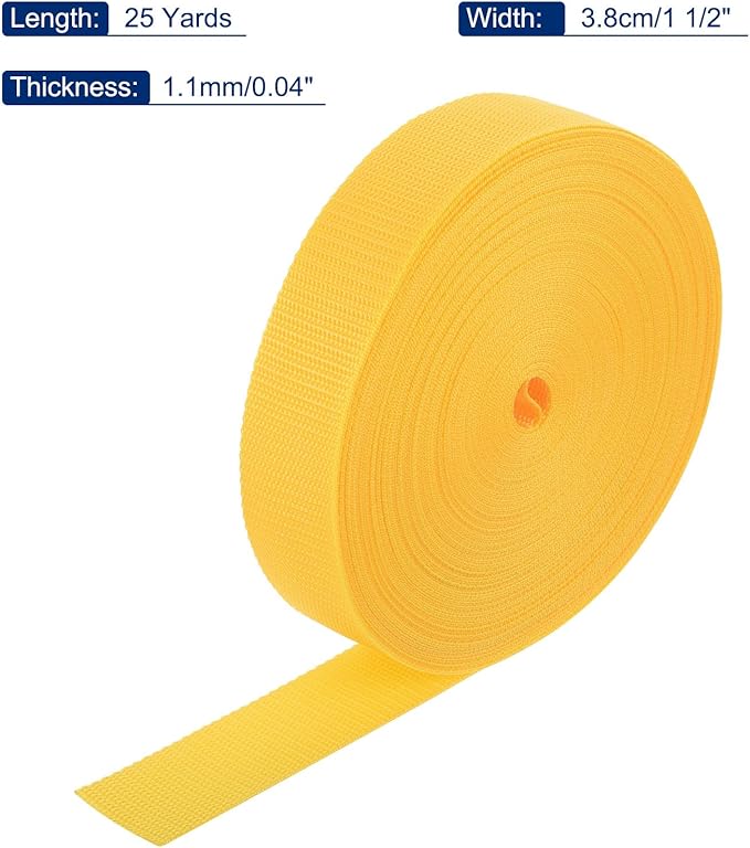 MECCANIXITY Lightweight Polypropylene Webbing Strap 1 1/2" 25 Yard Backpack Strapping Band Dark Yellow for Outdoor Luggage Cargo Straps