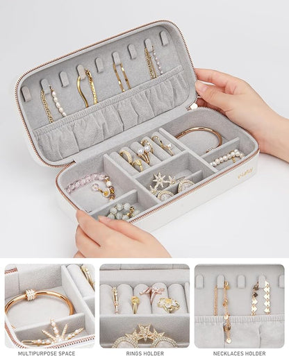 Jewelry Box Small Jewelry Boxes, PU Leather Portable Travel Jewelry Case, Large Capacity for Rings Earrings Necklaces Bracelets Watch, White C