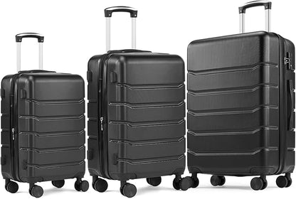 NEWBULIG Suitcases Spinner Wheels Lightweight Expandable Travel Hard Shell Luggage with TSA Lock, Black, 3-PCS Set (21/25/29 Inch)