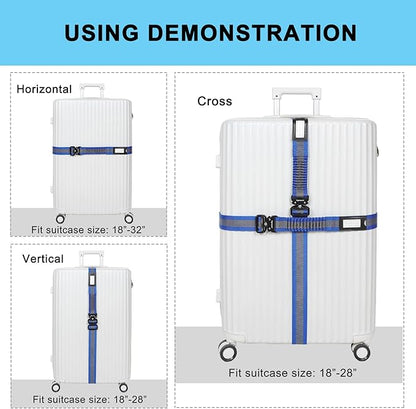 Vigorport Luggage Straps for Suitcases 2 Pack, Heavy Duty Metal Buckle Luggage Belt Strap, TSA Approved Suitcase Belt, Stretchable Travel Strap for Luggage