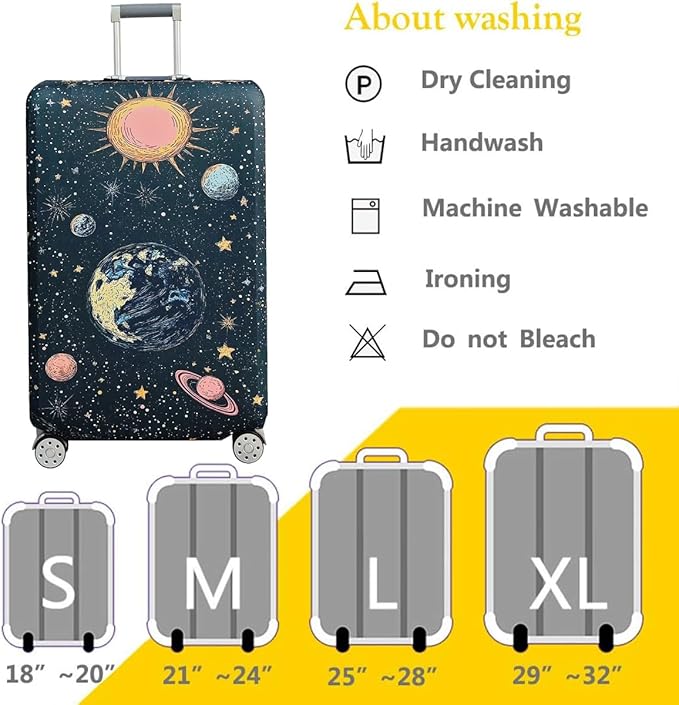 fancyfree Luggage Cover Washable Suitcase Protector Anti-scratch Suitcase cover (Interstellar Travel, S(18"-21" luggage))