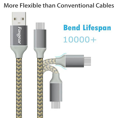Fasgear USB C to USB A Cables 3 Pack 10ft Long 3A Fast Charging Type-C 2.0 Charger Cable Braided Compatible with Galaxy S21 Plus Note 10 S9 S8 A60 A5/LG V20 G6/Moto G/PS5 Controller (Gold/Red/Purple)