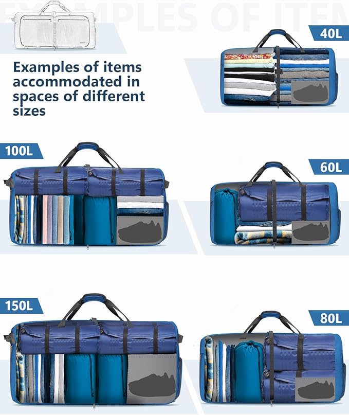 Gonex 40L 60L 80L 100L 150L Large Foldable Travel Duffle Bag with Shoes Compartment, Packable Lightweight Water Repellent Duffel Bag for Camping Gym Weekender Bag
