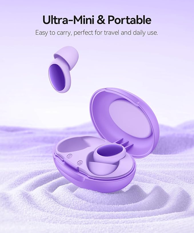 Ear Plugs for Sleeping 45dB Noise Cancelling Ear Plugs for Noise Reduction & Snoring, Concerts, Earplugs for Sleep, Sider Sleepers Airplane, Silicone Earplugs Reusable Concert Ear Plug +8Tip Violet