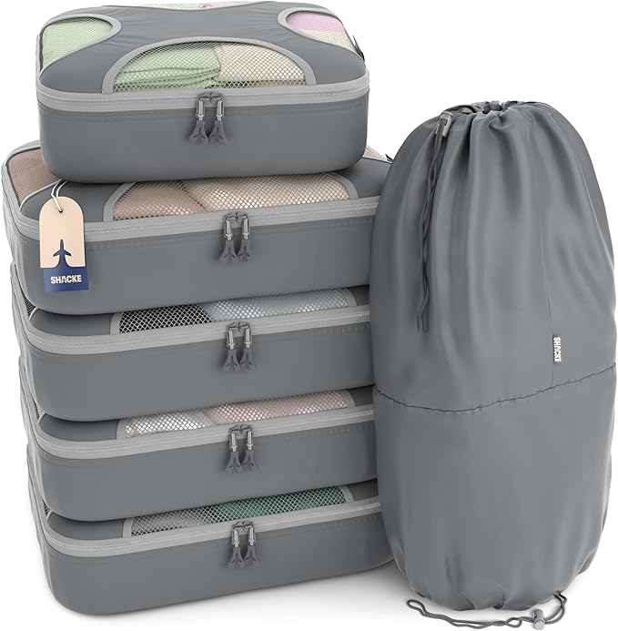 Shacke 6 Set Packing Cubes for Travel - Compression Packing Bags/Travel Organizer - Luggage Organizer Bags for Traveling - Travel Essentials for Women - Cruise Must Haves Packing List