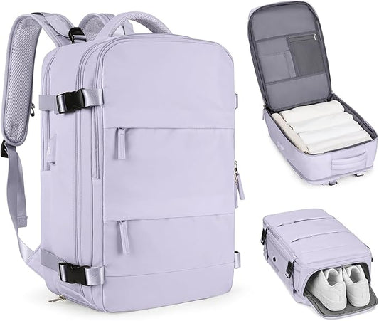 Carry On Backpack Personal Item Travel Backpack For Women Airline/Flight Approved Waterproof Sports Luggage Casual Daypack Small Hiking Backpack Purple