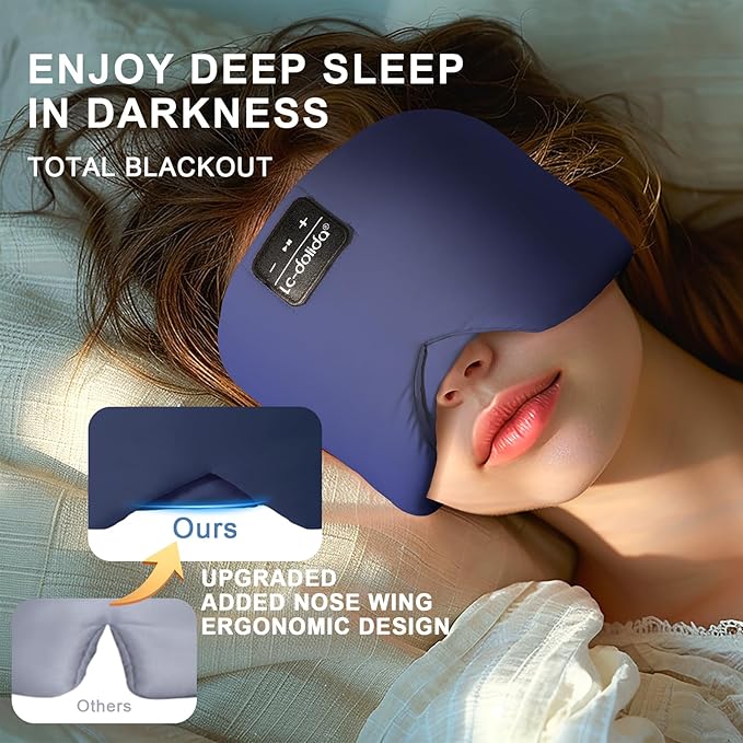 LC-dolida Sleep Mask with Bluetooth Headphones, Ice Silk Sleep Headphones with Bluetooth 5.4, Total Blackout Eye Mask for Sleeping, Sleep Soft Mask for Women Men, All Night Sleep, Travel(Navy)
