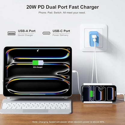 3 Pack Dual Port USB C Charger Block, 20W Power Delivery + QC3.0 USB A Double Port Fast Charging Brick for iPhone 14 15 16 17 Pro Max Plus SE X XS Cube, Quick Charge Plug Adapter (Blue)