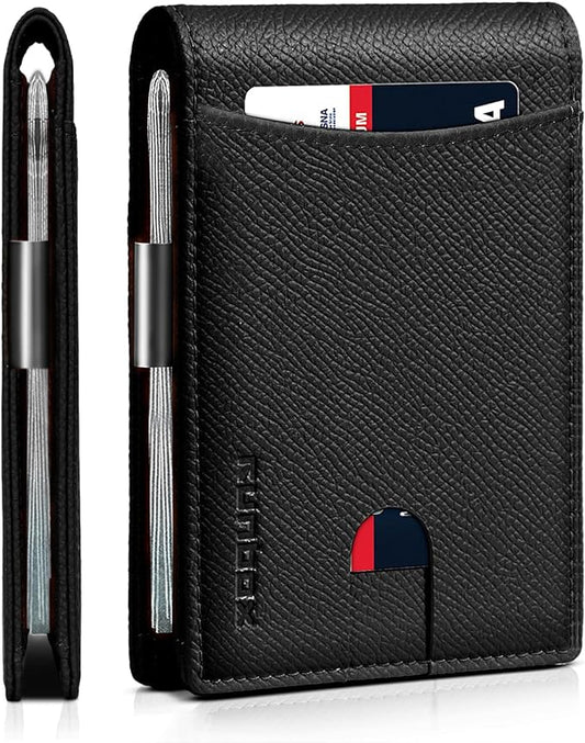 RUNBOX Money Clip Slim Wallets for Men RFID Blocking 11 Card Holder Minimalist Small Leather Bifold Men's Front Pocket Wallet Gift Box