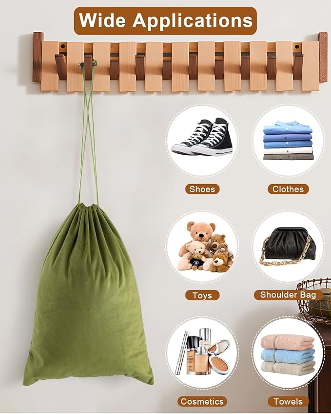 FantasyLife Shoe Bags for Travel, Washable Dust Bags for Storage & Packing, Flannel Shoe Pouch with Drawstring Closure for Purses, Handbags, Shoes & Toys (4, Sage Green)