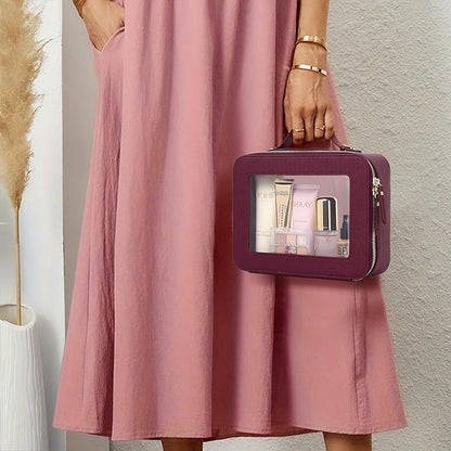 Pinkmik Clear Makeup Bag Waterproof Travel Case for Cosmetics and Toiletries Women's Makeup Organizer and Car Bag with Zipper (X/Burgundy, L)