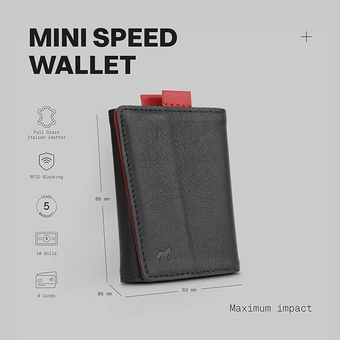 The Frenchie Co. - Speed Wallet Mini - Italian Eco Leather RFID Blocking Card Sleeve - Quick Access Magnetic Closure, Fits up to 12 Cards and 15 Bills, Slim Wallet with 5-Year Warranty
