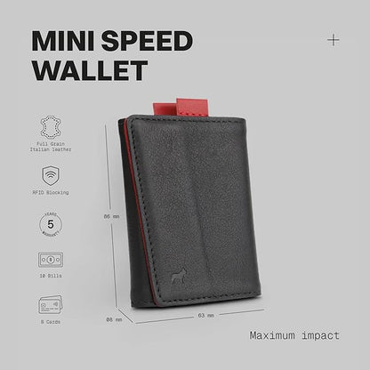 The Frenchie Co. - Speed Wallet Mini - Ultra-Slim RFID Card Holder - Quick-Access Pull Tab - Holds 4 Cards & Cash - Full-Grain Italian Leather with Carbon Fiber