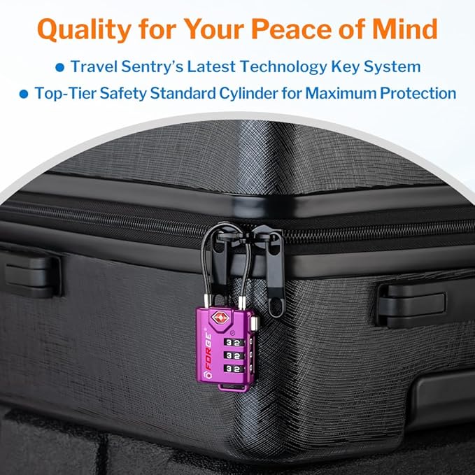 Forge TSA Approved Luggage Locks, Re-settable Combination with Alloy Body (Dark Purple 4 Locks)