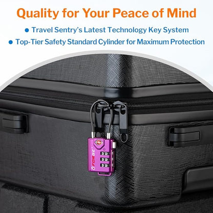 Forge TSA Approved Luggage Locks, Re-settable Combination with Alloy Body (Dark Purple 4 Locks)