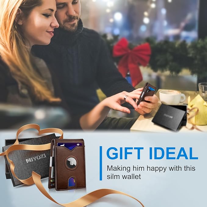 Airtag Wallet for Men,with Money Clip 11 Cards Slim Front Pocket Leather RFID Blocking Wallet with Gift Box