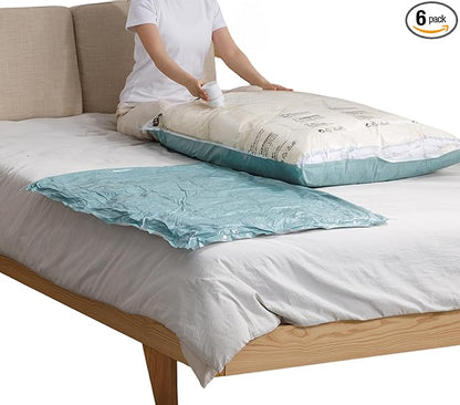 NeatNest 6 Pack Large Vacuum Storage Bags – Flat Space Saver Bags (31.5"×39.4") for Comforters, Blankets, Duvets & Winter Clothes, Airtight Compression with Vacuum or Hand Press, Durable & Reusable