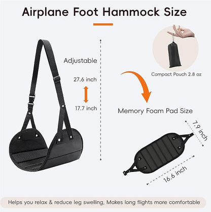Foot Hammock for Plane Travel, Airplane Foot Hammock, Adjustable Foot Rest Sling with Memory Foam, Airplane Gadgets Travel Essentials for Long Time Flight (Black+Navy)