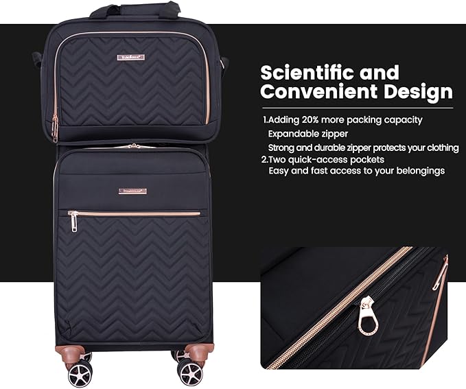 Travelhouse Luggage Set, Softside Suitcase 4-Piece (16/20/24/28), Expandable Lightweight Luggage Sets with Duffel Travel Bag,Suitcase with Double Spinner Wheels