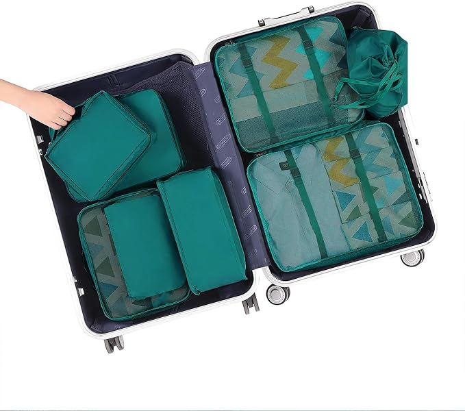 BAGAIL 8 Set Packing Cubes Luggage Packing Organizers for Travel Accessories-Aqua Color