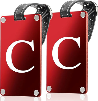 Premium 3-Layer Aluminum Luggage Tags by Fortuna - Easy to Claim, Laser-Engraved, Plastic-Free, and Eco-Friendly Luggage Tag Holders, 2-Pack, Red (C)