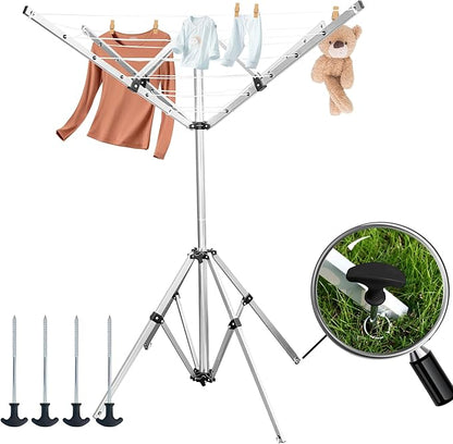 Foldable Clothes Drying Rack, 131 Feet Rotary Clothesline Outdoor for All Weather, Outdoor Clothes Drying Rack for Balcony Patio Use, Quick Dry and Sturdy Frame