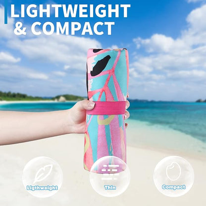 2 Pack Lightweight Thin Beach Towel Oversized 71"x32" Big Extra Large Microfiber Sand Free Towels for Adult Quick Dry Travel Camping Beach Accessories Vacation Essential Gift Black Mandala Pink Leaf