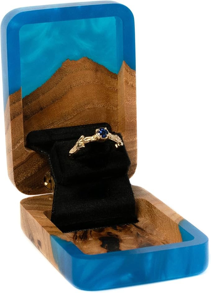 RWA Slim Engagement Ring Box for Proposal – Unique Wedding Ring Holder & Jewelry Display Case – Travel Jewelry Organizer, Ring Bearer Box, Proposal Gift, Wedding Ring Box for Ceremony, FLIP blue