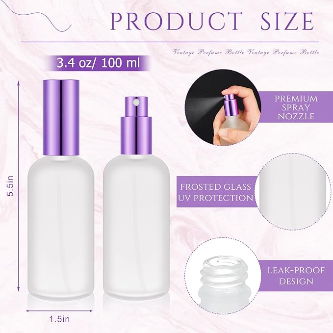 Roshtia 30 Pcs 3.4 oz/ 100 ml Purple Glass Spray Bottle Refillable Perfume Atomizer Clear Decorative Empty Bottles with Fine Mist Sprayer Pump for Face Body Travel