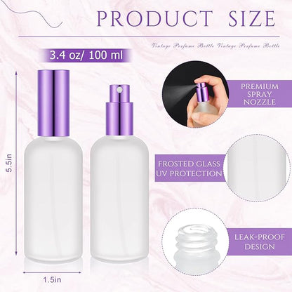 Roshtia 30 Pcs 3.4 oz/ 100 ml Purple Glass Spray Bottle Refillable Perfume Atomizer Clear Decorative Empty Bottles with Fine Mist Sprayer Pump for Face Body Travel