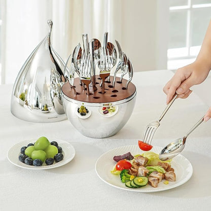 KINGSTONE Silverware Set with Waterdrop Storage Organizer, 20-Piece Forged Flatware Cutlery Set in Gift Box, Premium Stainless Stee Service for 4, Mirror Polished, Ideal for Kitchen, Wedding, Gift