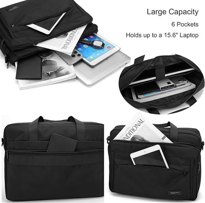 natyrlpog Laptop Bag 15.6 Inch Briefcase for Men Women Waterproof Nylon Lightweight, Shoulder Computer Messenger Handbag for Business Office Work Travel College Black