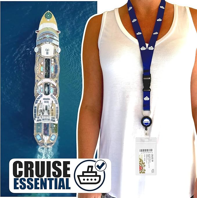 Cruise On Norwegian Luggage Tag Holders (4 Pack) & Lanyards (2 Pack) – Large, Clear, Waterproof Cruise Essentials 2025-2026 – Secure Ship Tags & Cards (Royal Blue)