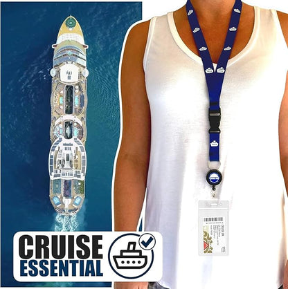 Cruise On Norwegian Luggage Tag Holders (4 Pack) & Lanyards (2 Pack) – Large, Clear, Waterproof Cruise Essentials 2025-2026 – Secure Ship Tags & Cards (Royal Blue)