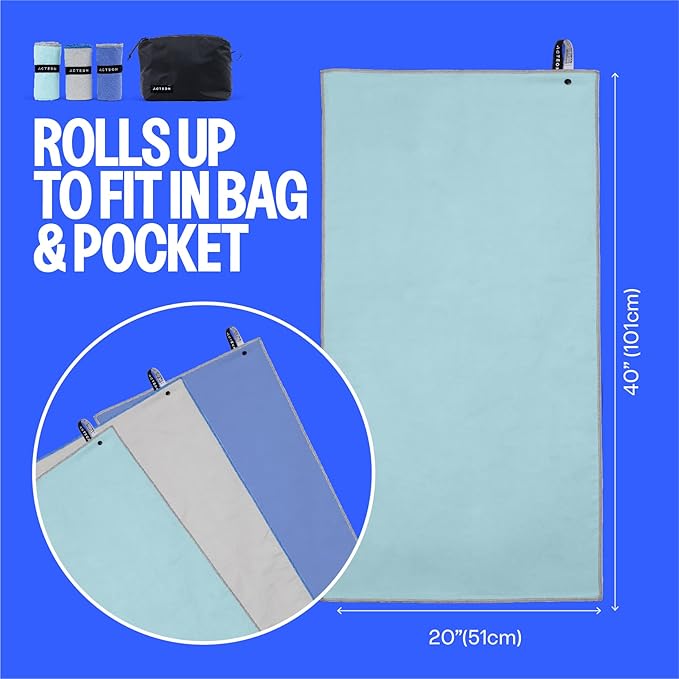 Acteon Microfiber Travel Towel & Wet Bag Set, Large Quick Dry Silver ION Odor-Free Mega Absorbent Fiber, Fast Drying Men & Women for Body Sweat, Beach, Pool, Camping, Gym