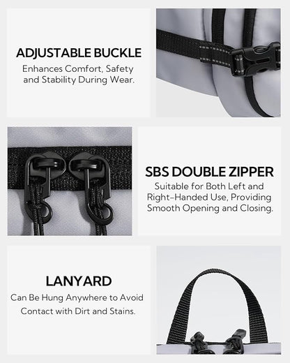 WATERFLY 3L Large Fanny Pack, 180° Opening Hip Pouch with Multi-Pockets, Anti-Theft RFID Blocking Waist Bag for Women Men Traveling Hiking Daily Use-Grey