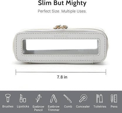Aveniee Clear Makeup Brush Bag, Slim Brush Holder Cosmetic Case, Small Travel Toiletry Bag for Women, Thin Make up Bags with Zippers, Cute Travel Essentials Srorage Bag.Grey