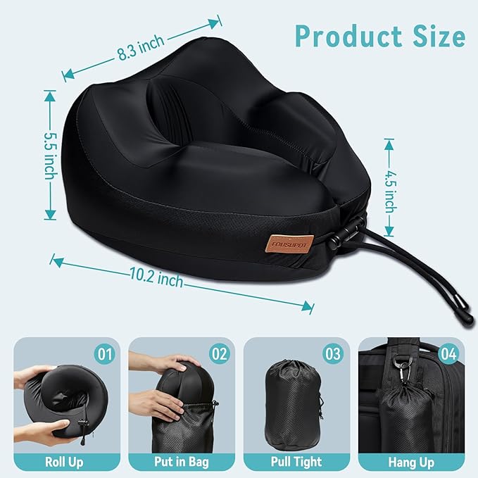 Travel Pillow for Airplane, Memory Foam Airplane Neck Pillow for Long Flight Sleeping, Soft, Comfort Portable Travel Neck Pillow for Flight, Drive, Work, Rest, with Storage Bag