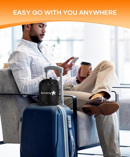 Sunany Travel Pillow, Upgraded Plane Pillow for Long Flights, Inflatable Neck Pillow Used for Airplanes,Cars,Buses,Trains,Office Napping with Eye Mask,Earplugs (Blue)