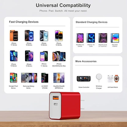 USB C Wall Charging Block, [3Pack] Multiport Fast Charge Power Brick Cube for iPhone, iPad, iPod, Samsung Galaxy, Motorola, Moto, PS5, Huawei, HTC, LG, Nokia, 20W PD Quick Charge USBC Box Wall Plug