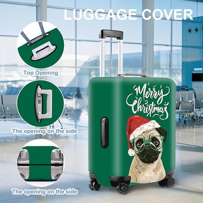 Christmas Pug Luggage Cover, Washable Cute Dog Suitcase Cover, Animal Lover Suitcase Protector Anti-scratch Bag cover, M