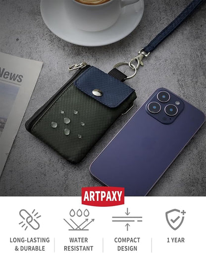 Minimalist Wallet For Mens Womens, Keychain RFID Blocking Zipper Small Wallet with ID Window 2 Lanyards,Water Resistant Travel Cash Card Coin Case Boys Girls