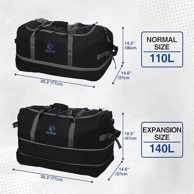 REDCAMP 85L/120L/140L Foldable Duffle Bag with Wheels, Large Travel Duffel Bag