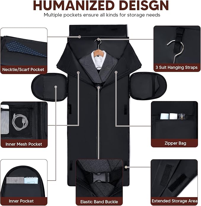 Carry On Garment Bags for Travel, Convertible Garment Duffle Bag for Men Women, 2 in 1 Suit Bag Travel Duffel Bag with Shoes Compartment & Detachable Shoulder Strap