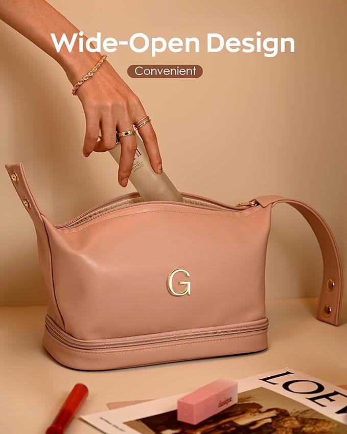 Bride To Be-Gifts for Girl, Personalized Makeup Bag with Handle, Initial Cosmetic Bag with Makeup Brush Organizer, Wedding Shower Gifts Travel Toiletry Bag, Gifts for Friends Female Mom